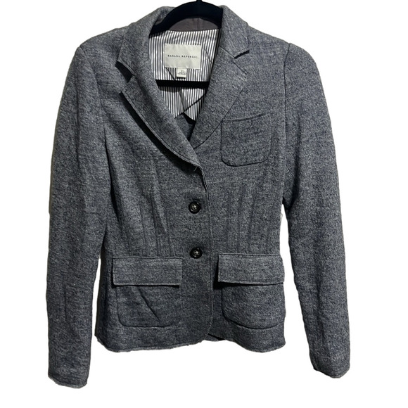 Banana Republic Heather Gray Blazer Size 2 -‎ Viscose Wool Blend - Picture 2 of 8